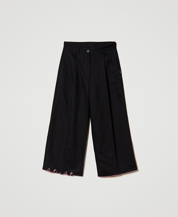 Укороченные брюки MYFO из смесового льна с вышивкой