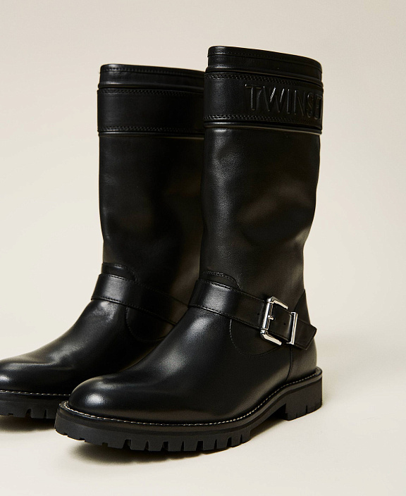 Кожаные байкерские ботинки