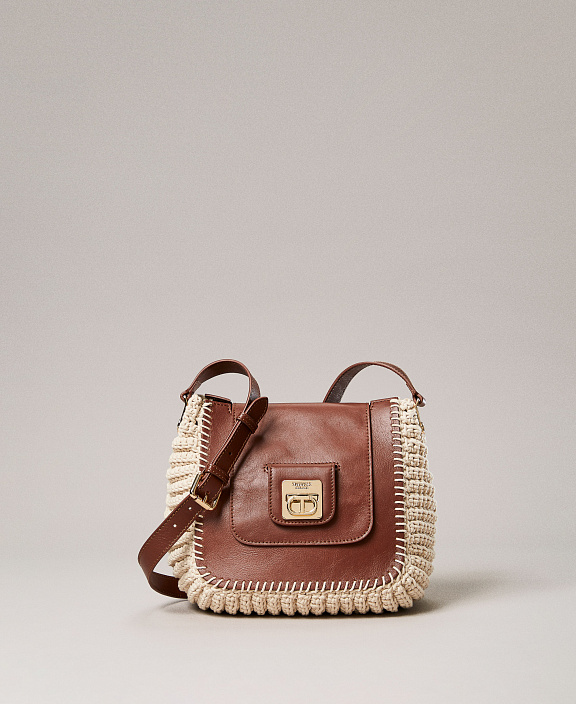 Сумка через плечо из кроше и кожи