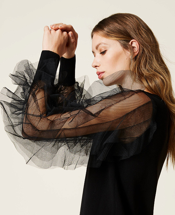 Платье миди с воланом из тюля