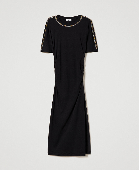 Платье миди со стразами и шатонами