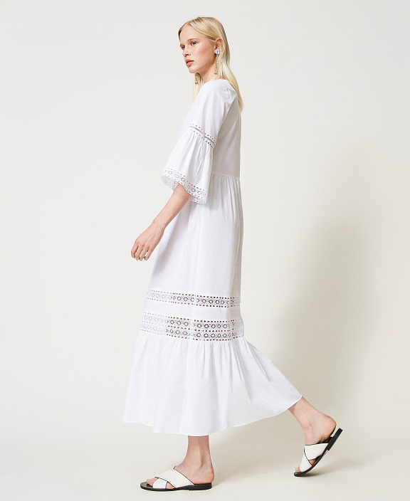 Длинное платье из поплина с кружевом