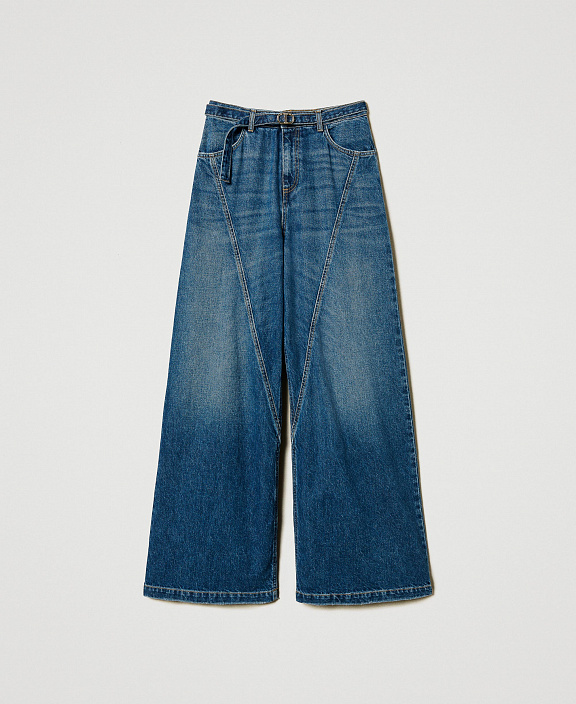 Джинсы wide leg с поясом Oval T