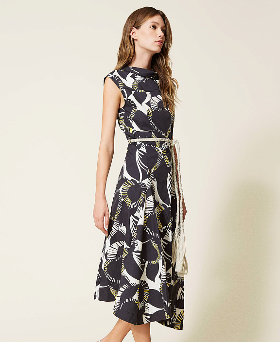 Платье-миди из поплина с принтом