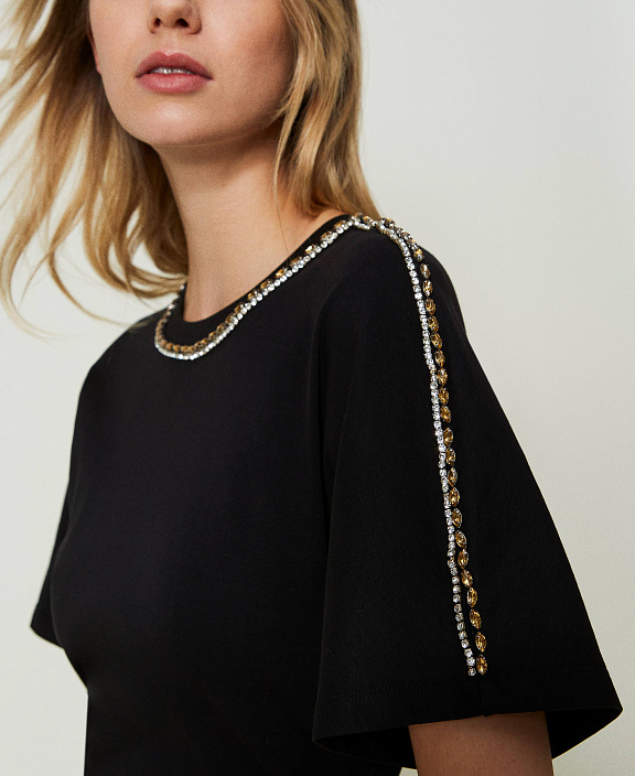 Платье миди со стразами и шатонами