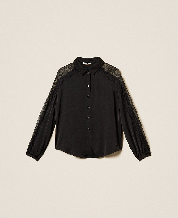Атласная рубашка с кружевом