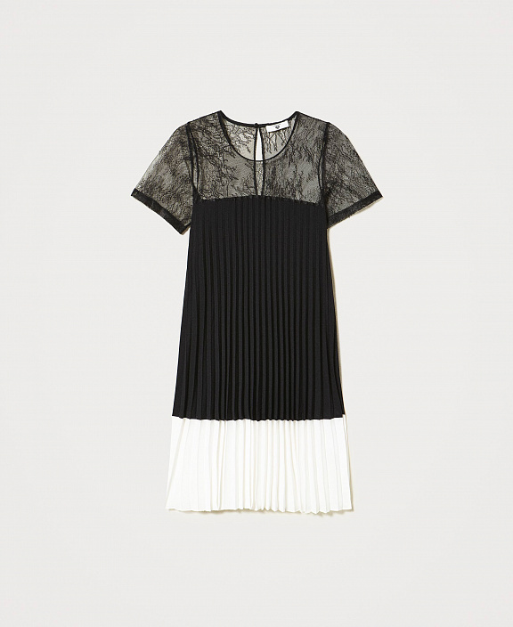 Плиссированное платье с кружевом
