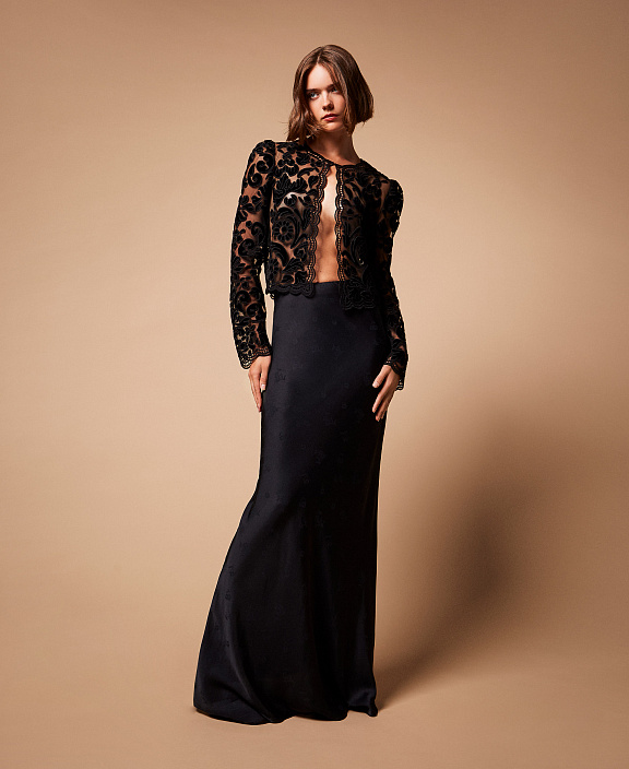 Длинная юбка из жаккардового атласа