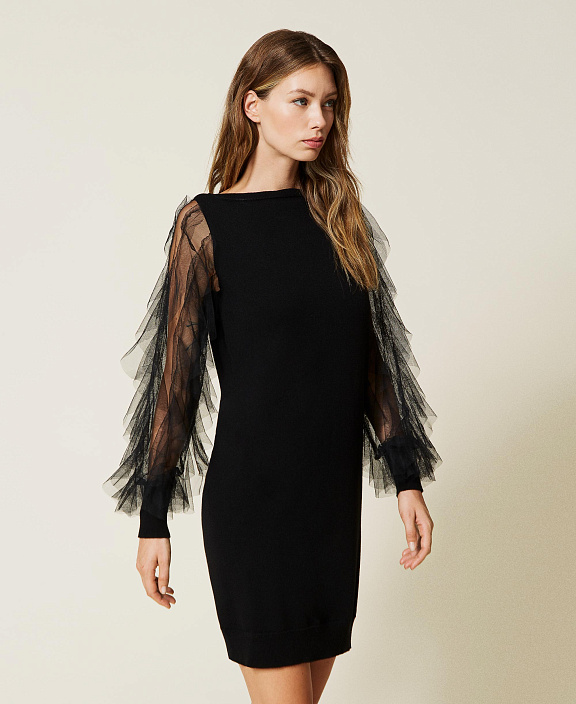 Платье миди с воланом из тюля