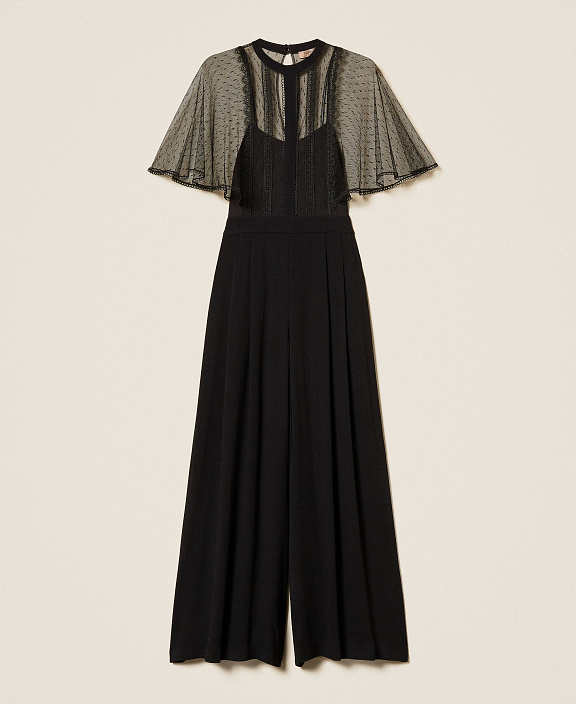 Платье-комбинезон из крепа и тюля плюмети