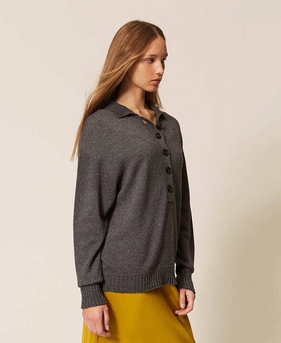 Джемпер из смесовой шерсти с воротником-поло