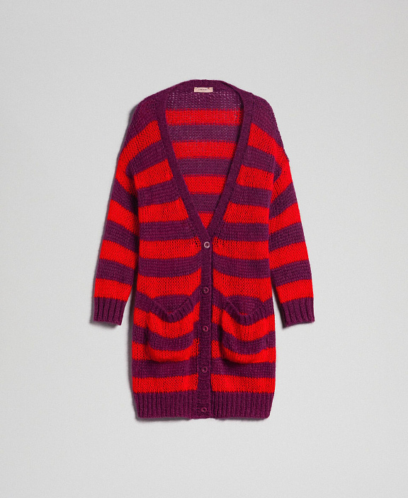 Длинный кардиган из мохера в полоску