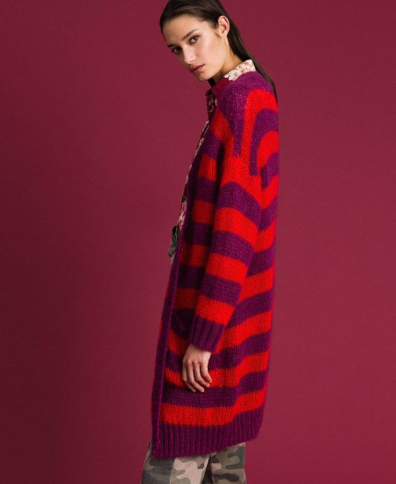 Длинный кардиган из мохера в полоску