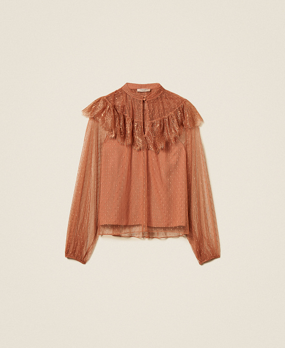 Блузка из тюля плюмети и кружева