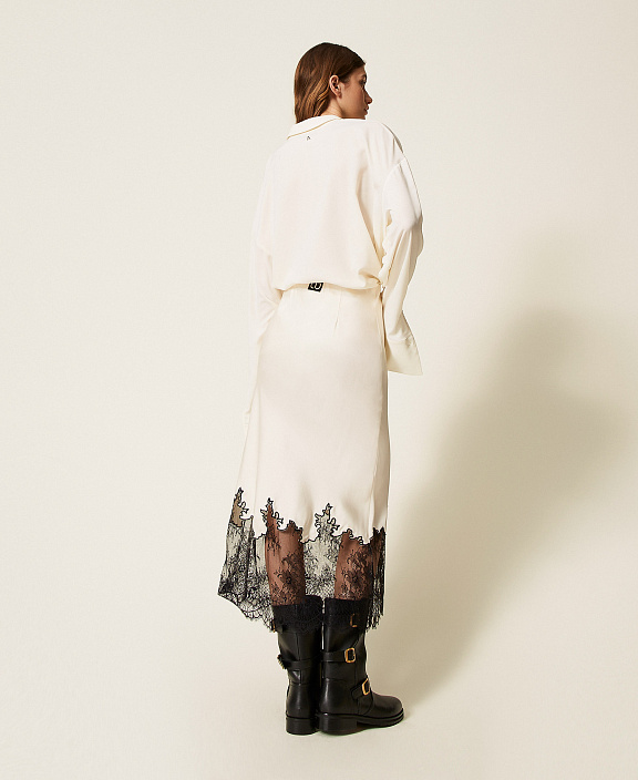 Юбка миди из атласа с кружевом