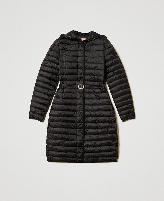 Стеганая куртка с капюшоном и поясом