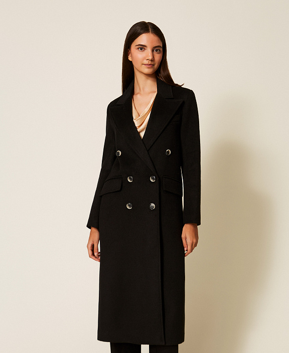 Двубортное пальто из смесовой шерсти