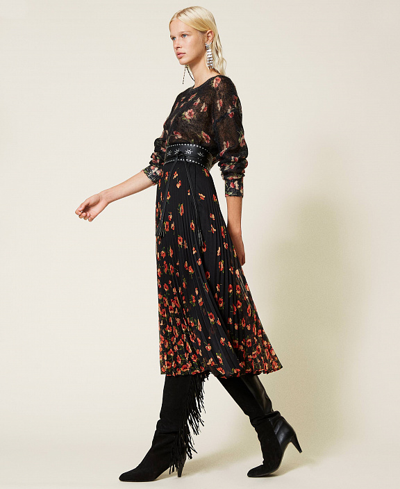 Юбка из креп-шифона с цветочным принтом