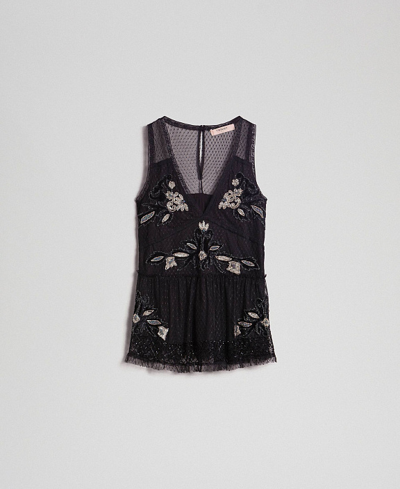 Тюлевый топ с цветочной вышивкой