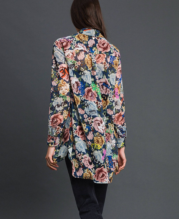 Длинная рубашка с цветочным принтом и граффити