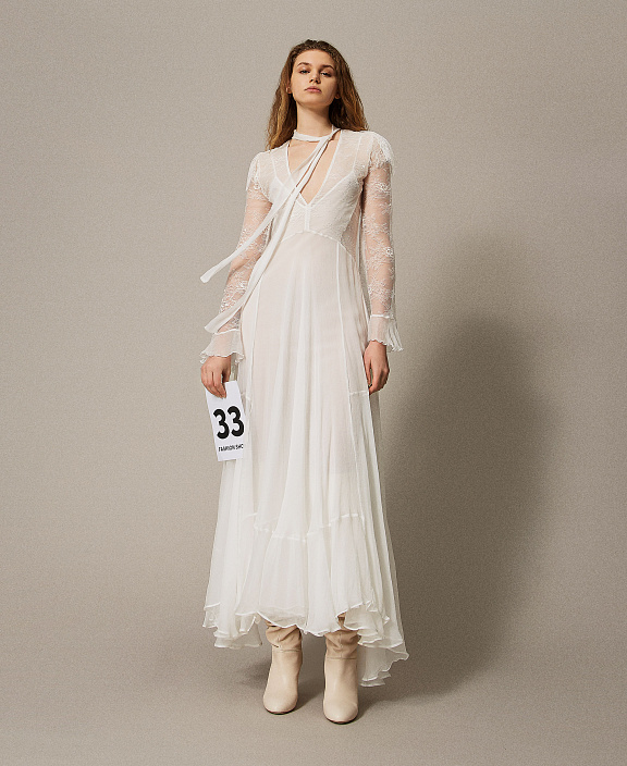 Длинное платье Giglio из кружева и шелка