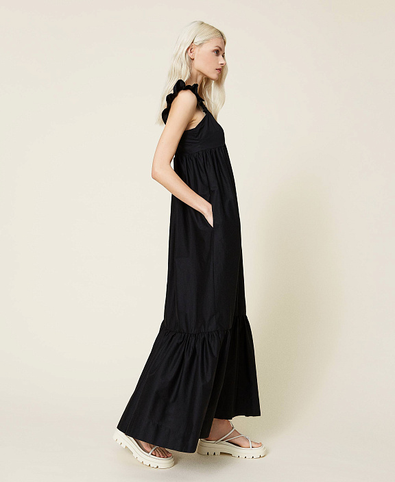 Длинное платье из поплина с оборками