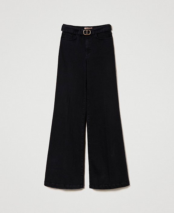 Свободные прямые черные джинсы с поясом