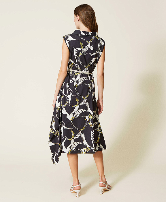 Платье-миди из поплина с принтом