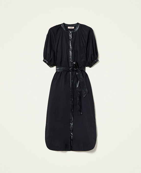 Платье рубашка с отделкой из кожи