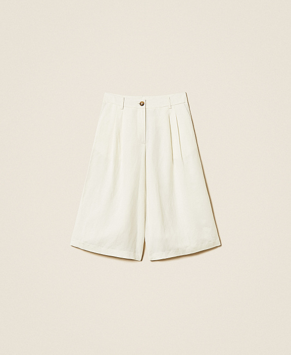 Шорты-бермуды из смесового льна со складками