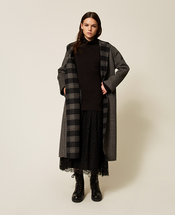 Платье миди из футера и кружева