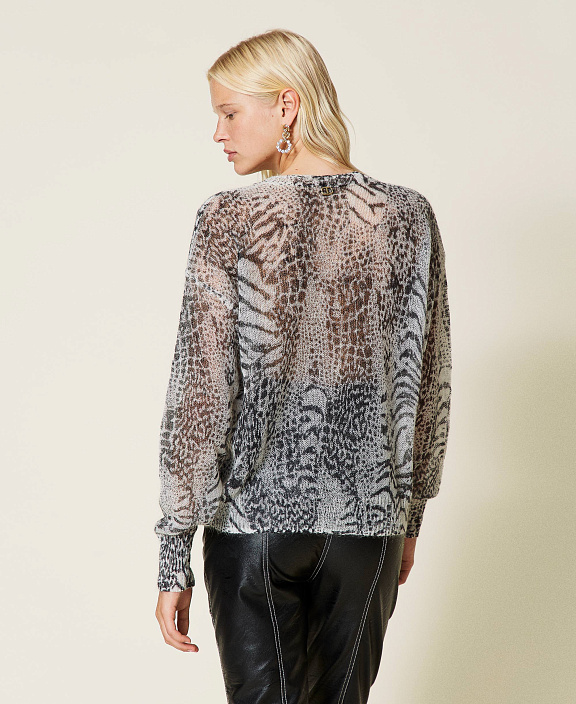 Трикотажный кардиган из смесового мохера с животным принтом
