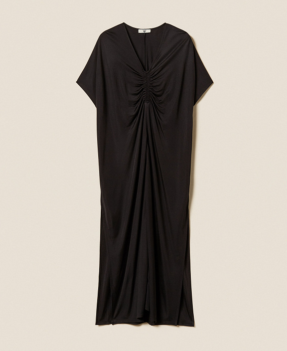 Платье из фактурного трикотажа с контрастной отделкой