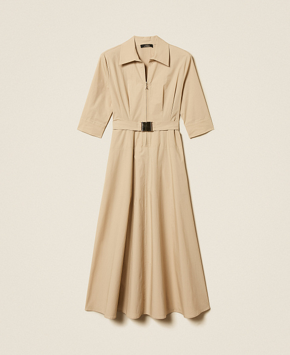 Платье миди из поплина с поясом