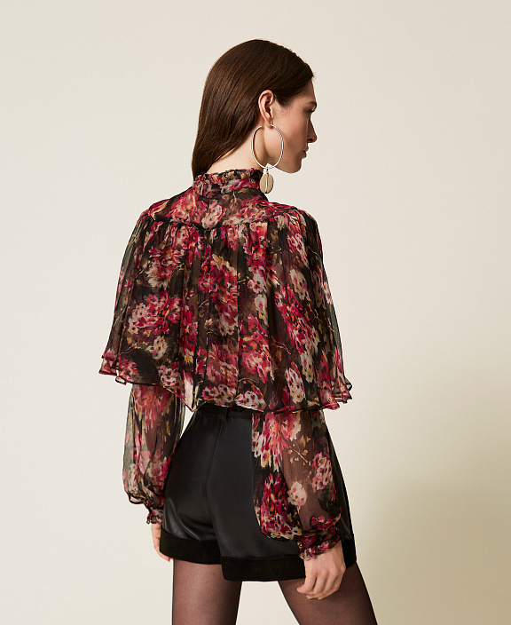 Рубашка из шелкового креп-шифона с цветочным рисунком