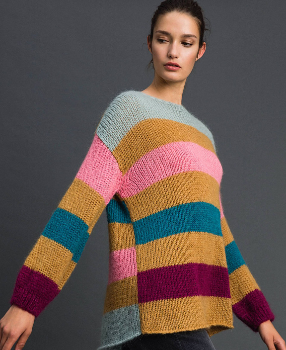 Длинная Трикотажный кардиган в разноцветную полоску