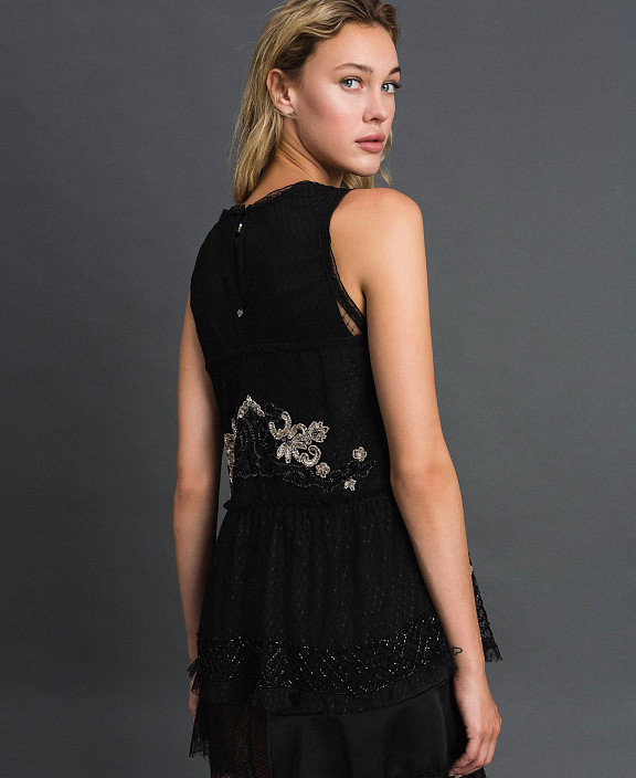 Тюлевый топ с цветочной вышивкой