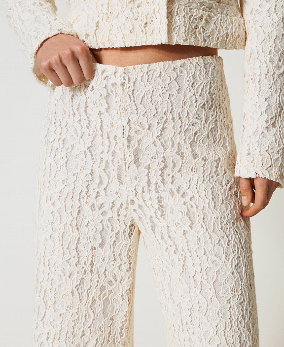 Брюки wide leg из кружева с цветочным узором