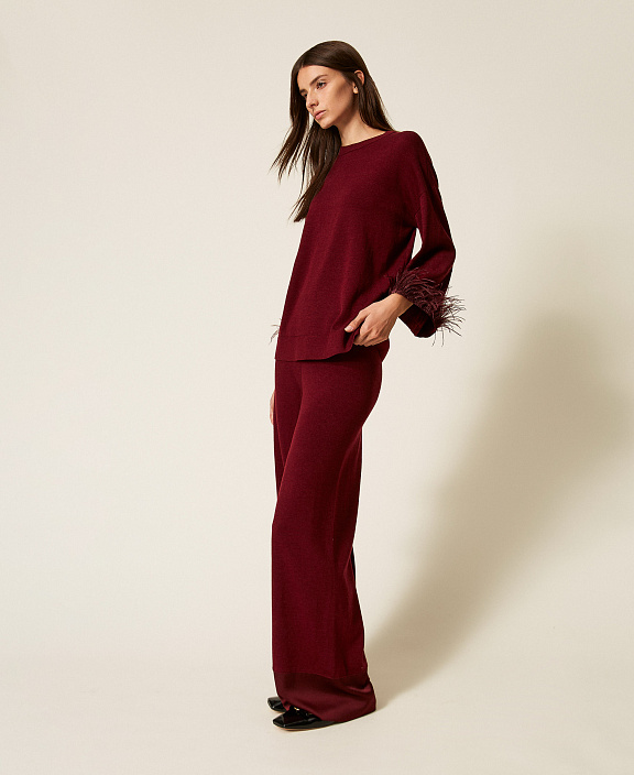 Трикотажные полушерстяные брюки с атласом