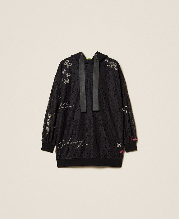 Толстовка макси MYFO из кружева с вышивкой