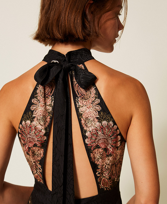 Длинное жаккардовое платье-комбинезон с принтом