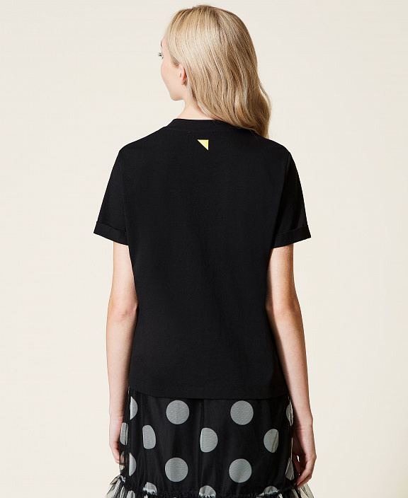 Футболка квадратного кроя с принтом и стразами