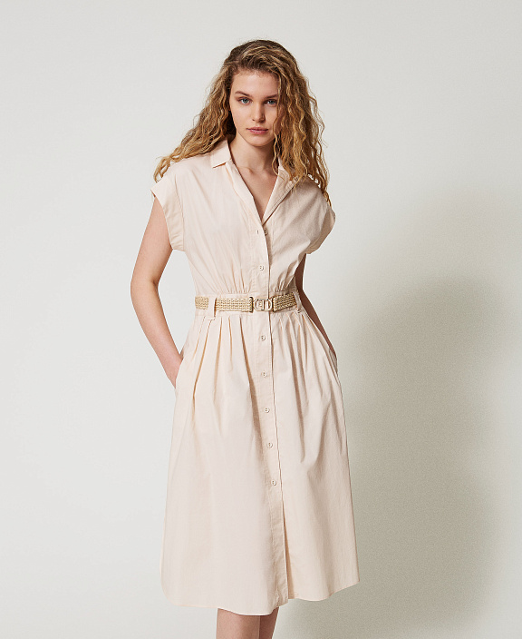 Платье миди из поплина с поясом