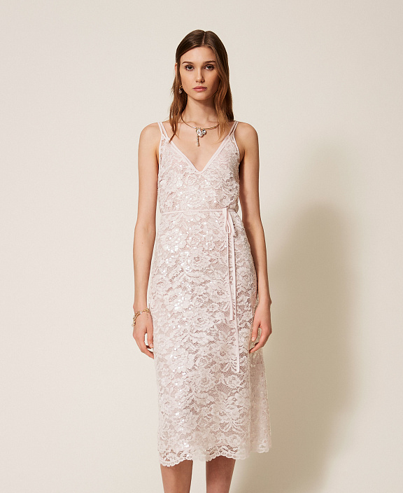 Кружевное платье миди с пайетками
