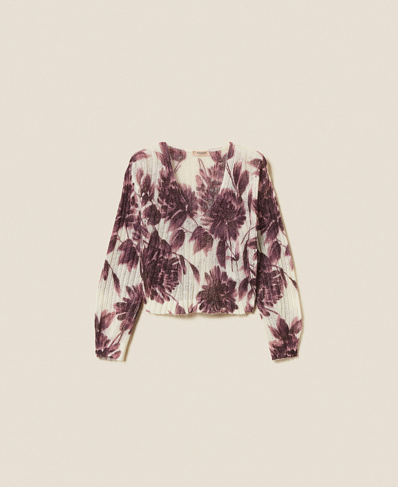 Джемпер из смесового мохера с цветочным принтом