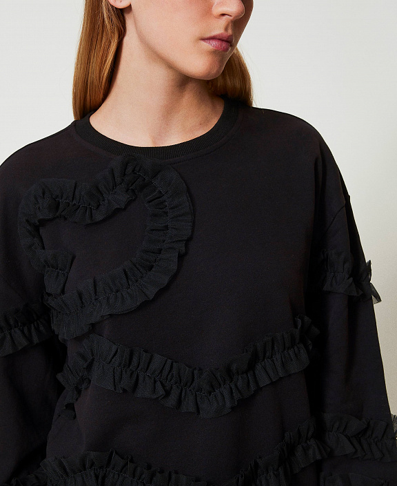 Меланжевая толстовка с рюшами из тюля