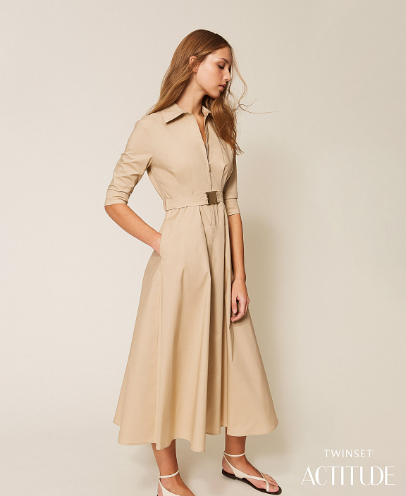 Платье миди из поплина с поясом