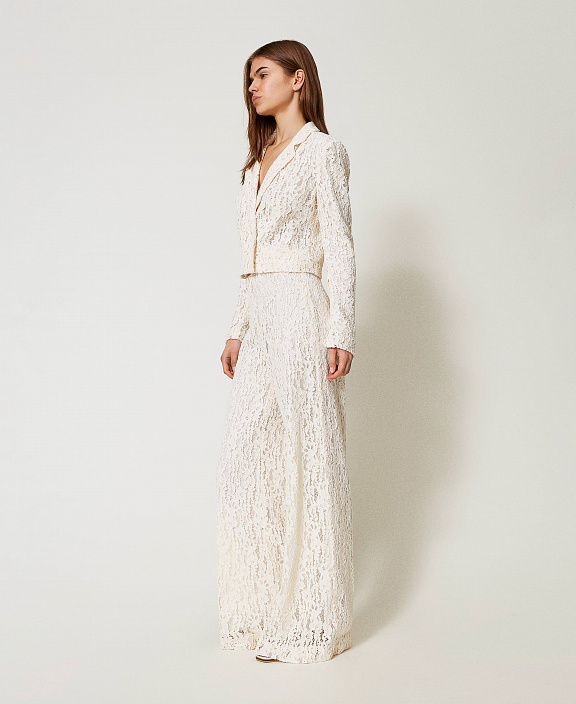 Брюки wide leg из кружева с цветочным узором