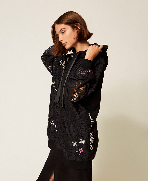 Толстовка макси MYFO из кружева с вышивкой