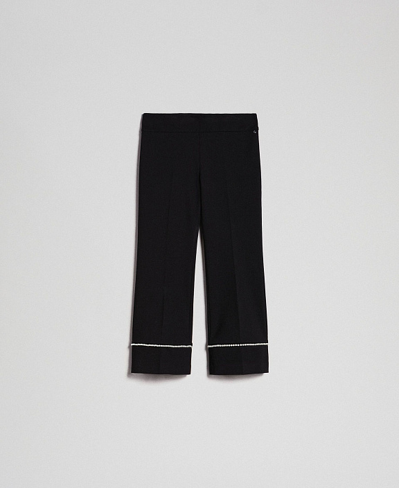 Расклешенные брюки с вышивкой жемчугом